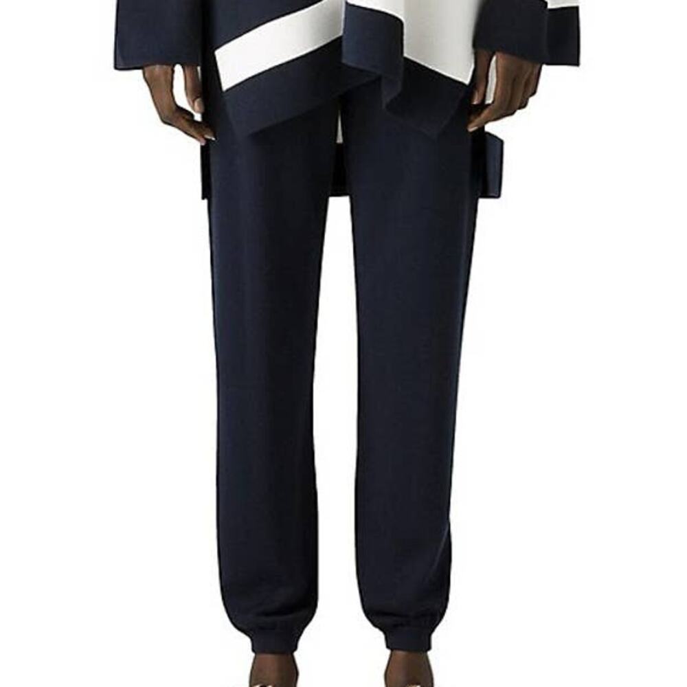 St. John Wool Silk Knit Jogger Pants Navy Blue Size S EUC Elastic Waist Soft